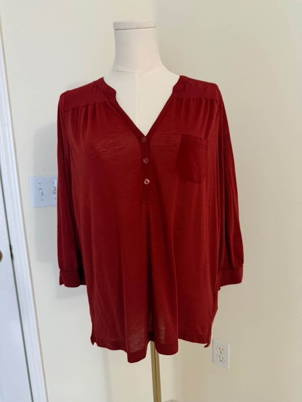 H&M Burgundy V-Neck Button Placket Tunic